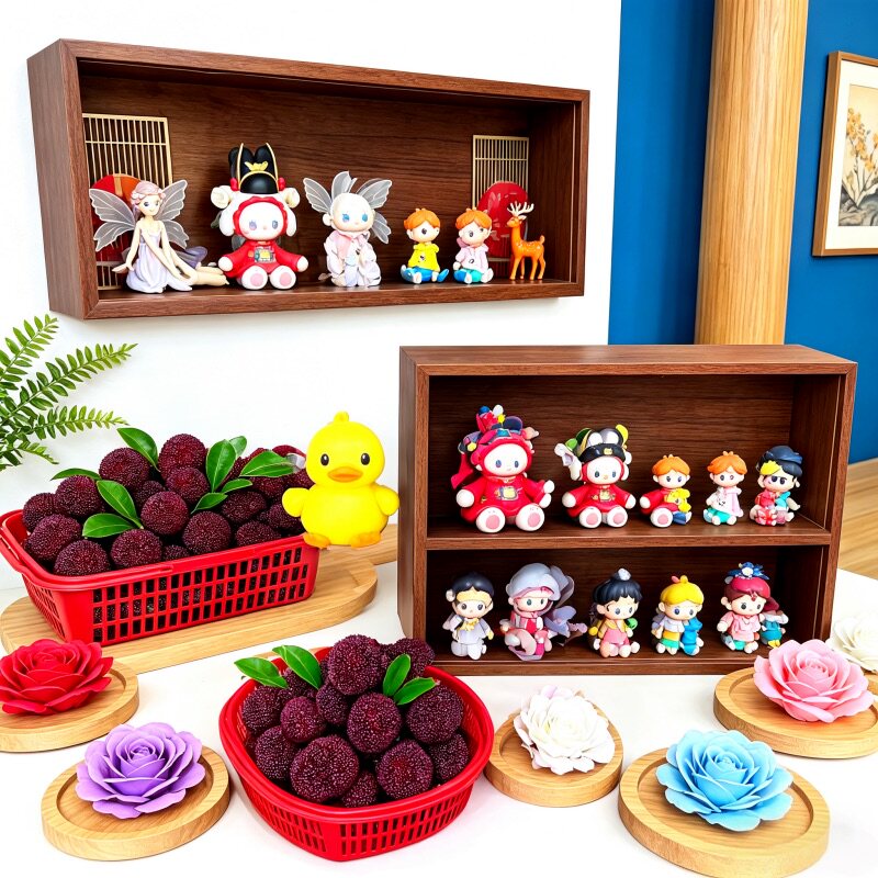 创意摆台木质diy泡泡玛特手办毛娃娃收纳盲盒加厚6厘米中空相框架
