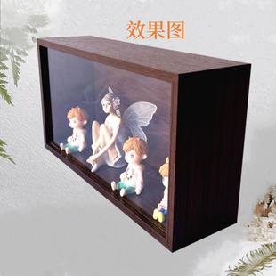 创意木摆台挂墙8cm大中空盲盒泡泡玛特玩具公仔模型干花长方形框