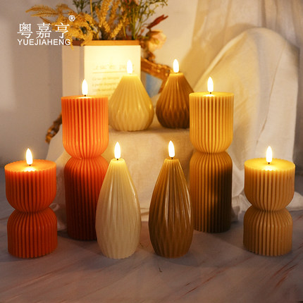 北欧莫兰迪色系列 led电子蜡烛灯罗马柱装饰烛台浪漫氛围布置灯