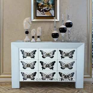 百林檀斜边手绘蝴蝶9斗柜装饰储物门厅玄关柜设计师定制创意家具
