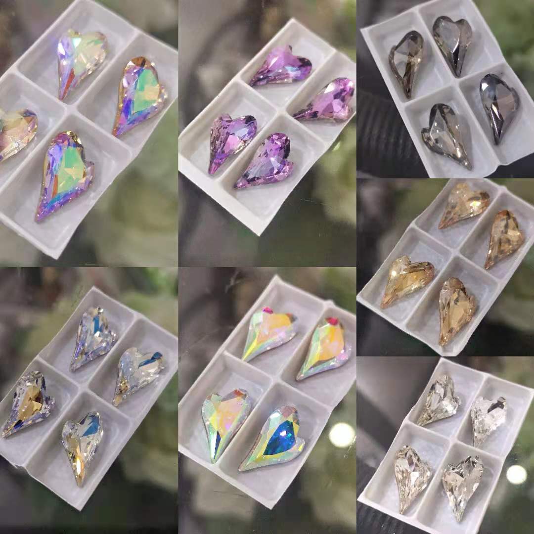 精品美甲K9钻 长歪心左右款 LZ同款指甲超闪奢华饰品4颗装9x14mm
