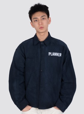 STA2026春季PLANNER印花水洗翻领宽松工装长袖衬衣外套衬衫百搭款