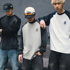 STA2024星标基础系列纯棉插肩袖圆领长袖T恤套头魔术贴日常休闲