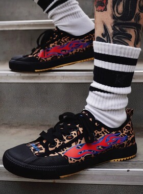 BKxFEIYUE飞跃联名实战家豹纹火焰低帮帆布球鞋休闲通勤日常