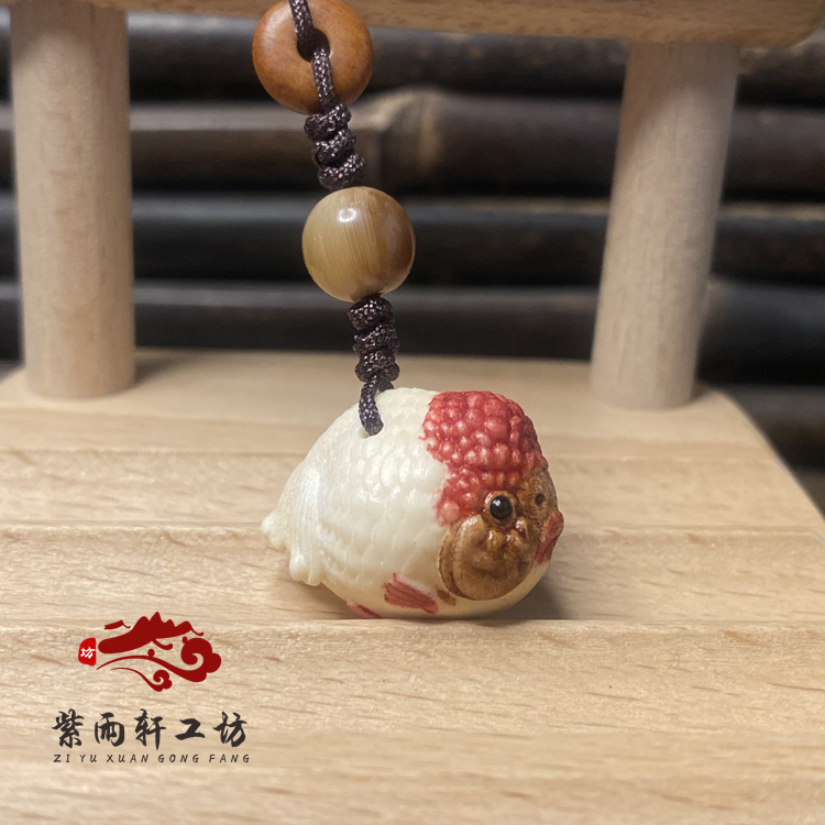 鹿角根付雕刻金鱼吊坠饰品