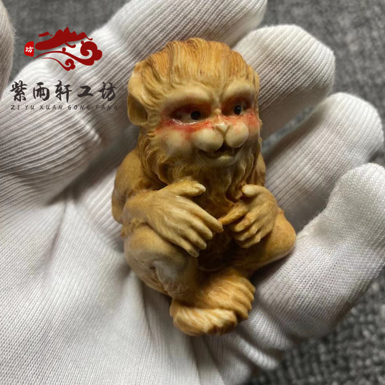 雕刻猴子根付手把件驼鹿角