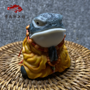 驼鹿角手工雕刻古法上色蛤蟆大仙大号根付茶摆件手把件