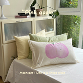 原创ins纯棉全棉卡通可爱枕套单件48x74 设计师款 月光集 粉苹果