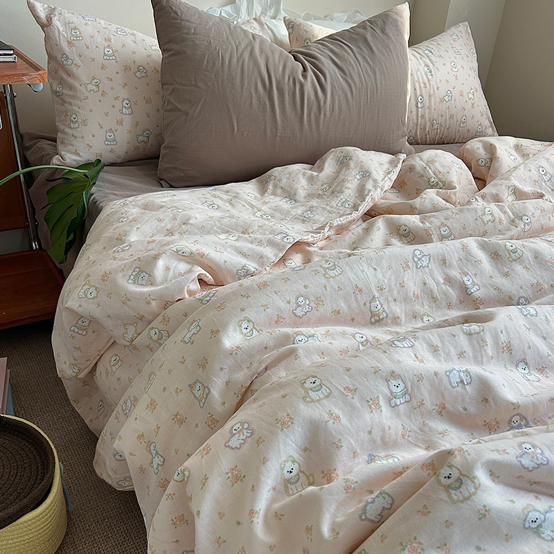 月光集【卷卷】复古可爱花花小狗全棉A类双层纱床品/夏凉被四件套