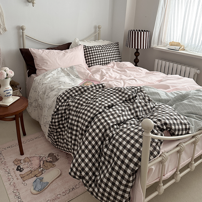 月光集【桔梗】粉色碎花床品ins风全棉斜纹棉春夏拼接撞色四件套