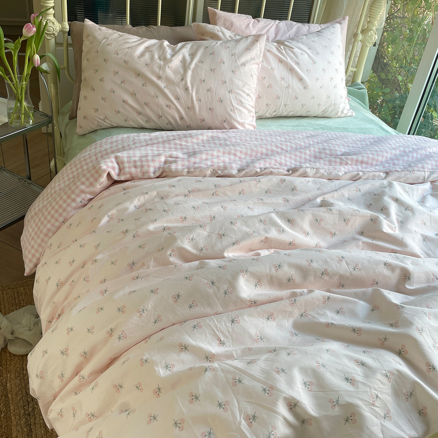 月光集【丽娜】全棉田园碎花粉色格子床品棉加绒少女心牛奶绒套件,床上用品,床品套件/四件套/多件套,淘宝优惠券,粉丝福利购,淘宝优惠卷