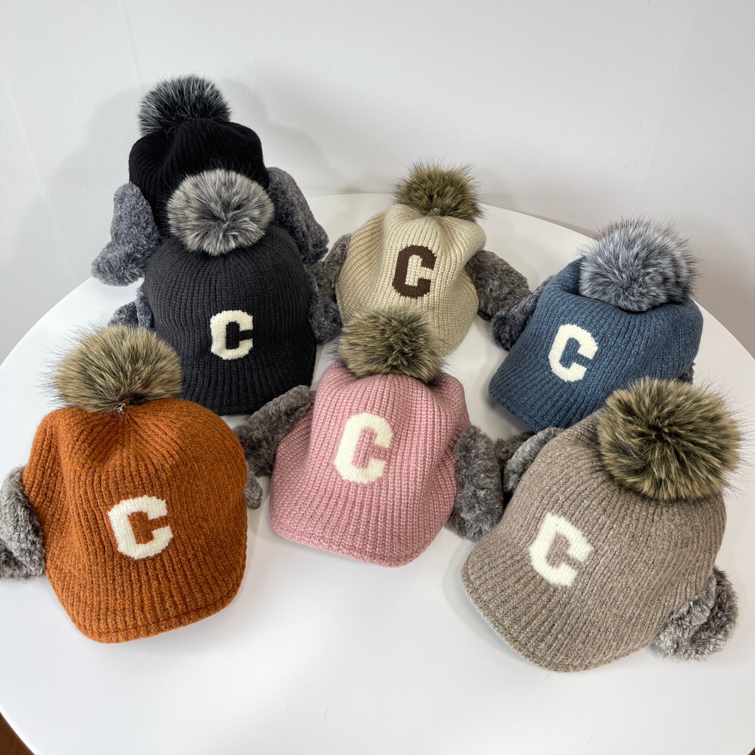 2025韩国东大门代购ins复古字母C针织帽鸭舌帽护耳帽保暖百搭时尚