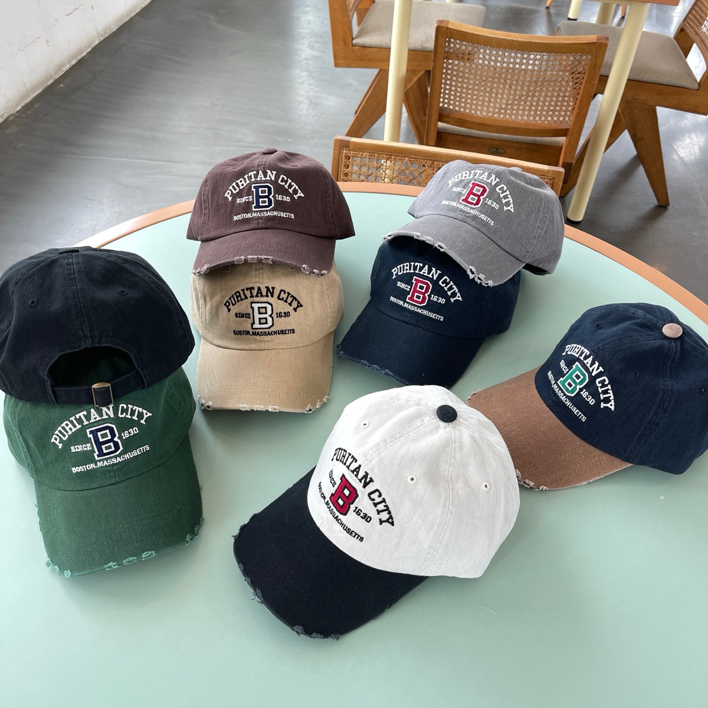 2025韩国东大门代购ins复古做旧字母B棒球帽鸭舌帽休闲帽时尚百搭