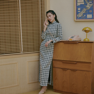 复古日常通勤羊毛呢旗袍 茉茉秋冬款 有省侧拉链长款 袖 白露 九分装