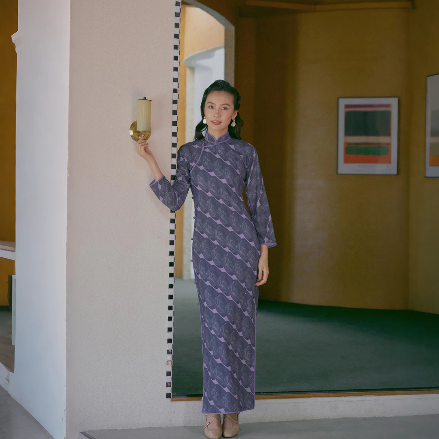 茉茉秋新品 九分连袖无省全开襟盘扣 复古日常网纱旗袍2件套 拾珍