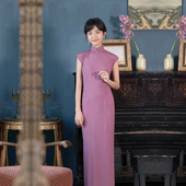 复古文艺日常纯色棉绸旗袍 半开襟中长款 小香玉 小连袖 茉茉春夏季