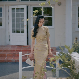 复古日常提花旗袍 全开襟盘扣中长款 静风 四分连袖 茉茉新品