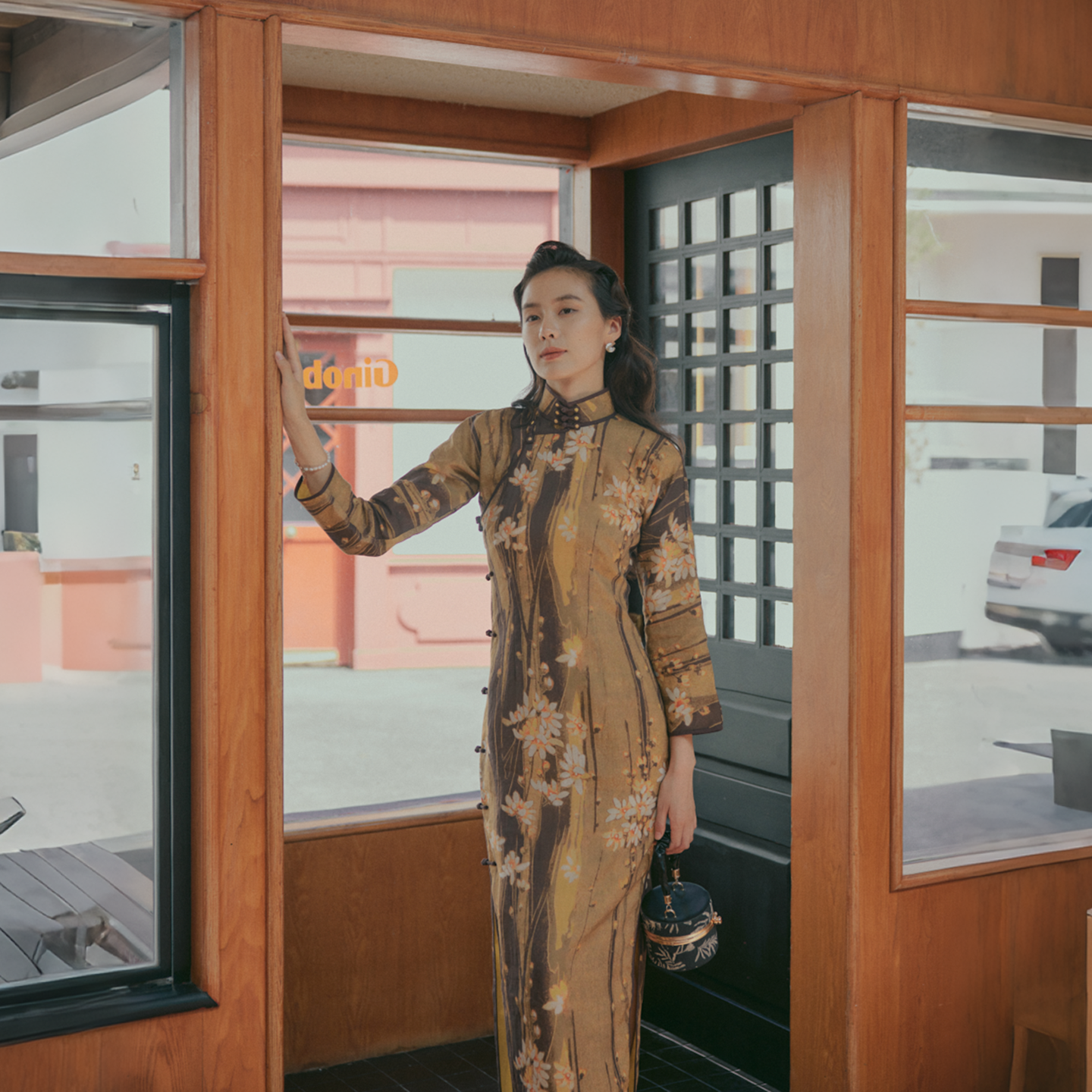 茉茉新品 九分连袖有省全开襟花扣中长款 复古日常丝麻旗袍 爱莲