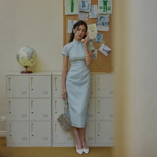 茉茉旗袍 春夏短袖连袖有省半开襟盘扣复古日常苎麻港式旗袍 季风