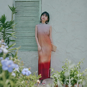 连衣裙 后开领复古日常改良棉绸中式 落霞 春夏无袖 茉茉旗袍