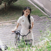 纯白年代 上衣半身大摆裙苎麻棉套装 茉茉春夏短袖 侧拉链有省中式