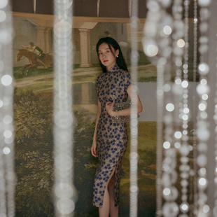 茉茉夏新 短袖连袖有省半开襟盘扣复古日常港式人丝旗袍 灰调叙事