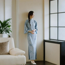 复古日常提花老旗袍 全开襟花盘扣长款 蓝蝶梦 八分水袖 茉茉秋冬新