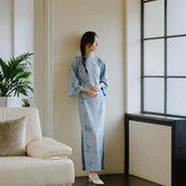 复古日常提花老旗袍 全开襟花盘扣长款 蓝蝶梦 春八分水袖 茉茉旗袍