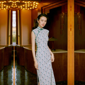 茉茉夏秋 芳青 复古日常雪纺旗袍 小连袖 有省半开襟包边长款