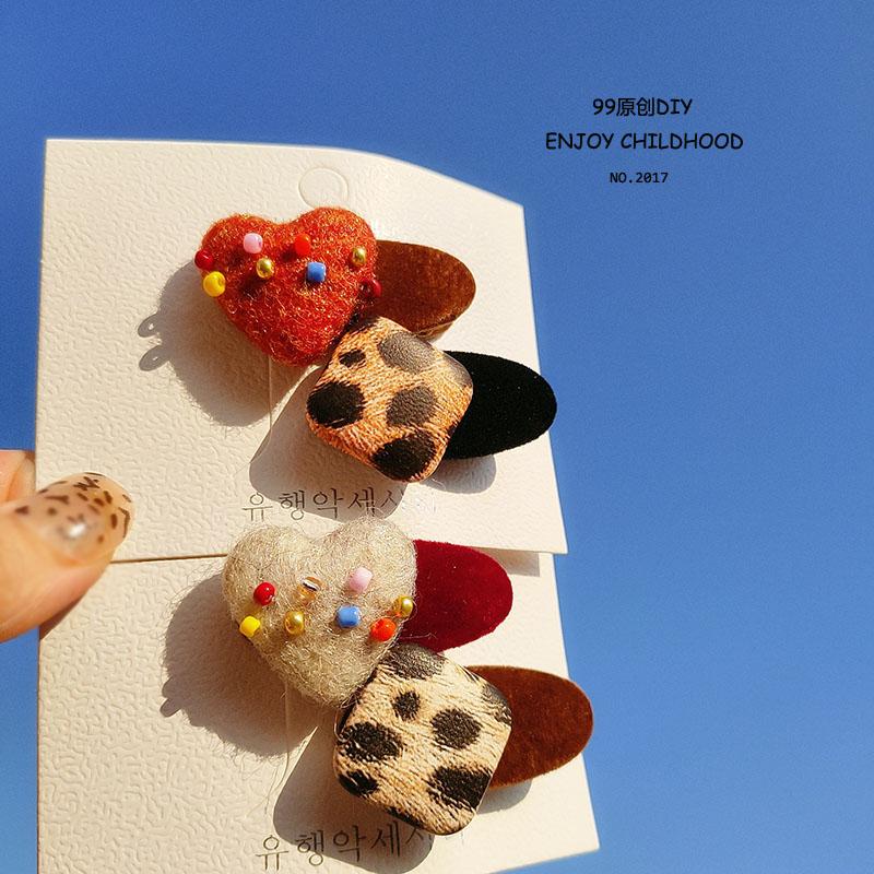 韩系秋彩色手工毛毡爱心发圈