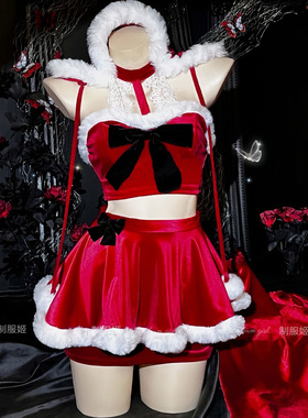 纯欲小红裙圣诞节服装女氛围感主题穿搭圣诞帽子cosplay制服套装