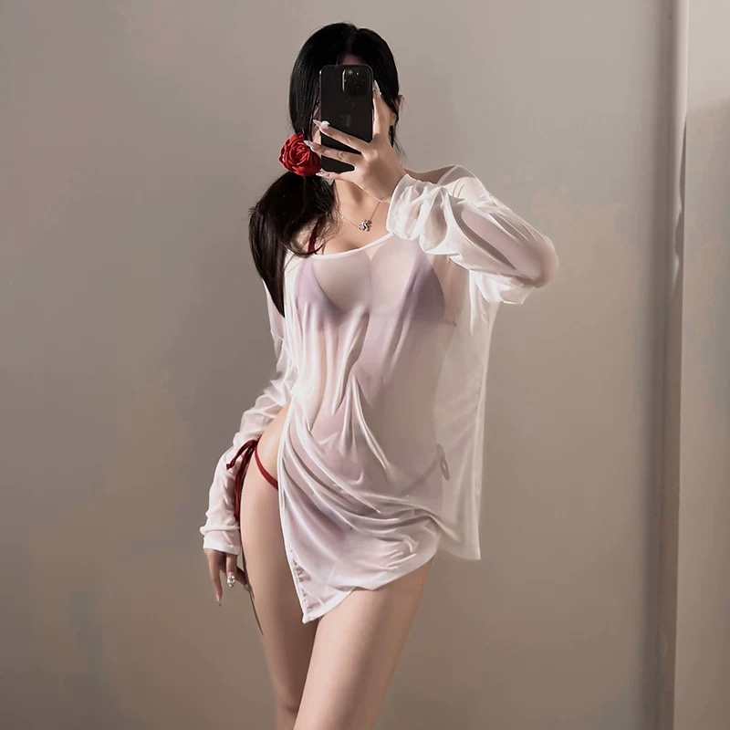 纯欲白透上衣三点式湿身诱惑