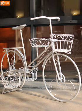 创意店铺橱窗装饰拍摄落地摆件道具家居饰品自行车服装店铁艺花架