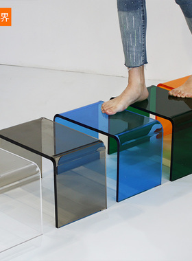 时尚极简小板凳子彩色透明亚克力换鞋凳儿童家用门口平板矮凳定制