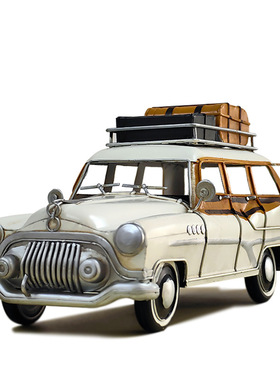 白色古董老爷车铁艺工业风摆件