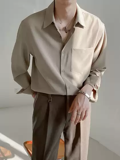 Zpz Spring and Autumn Tops Korean Style Loose High-End Drape Long-Sleeve Shirt Men's Trendy Casual Wrinkle-Free Solid Color Shirt