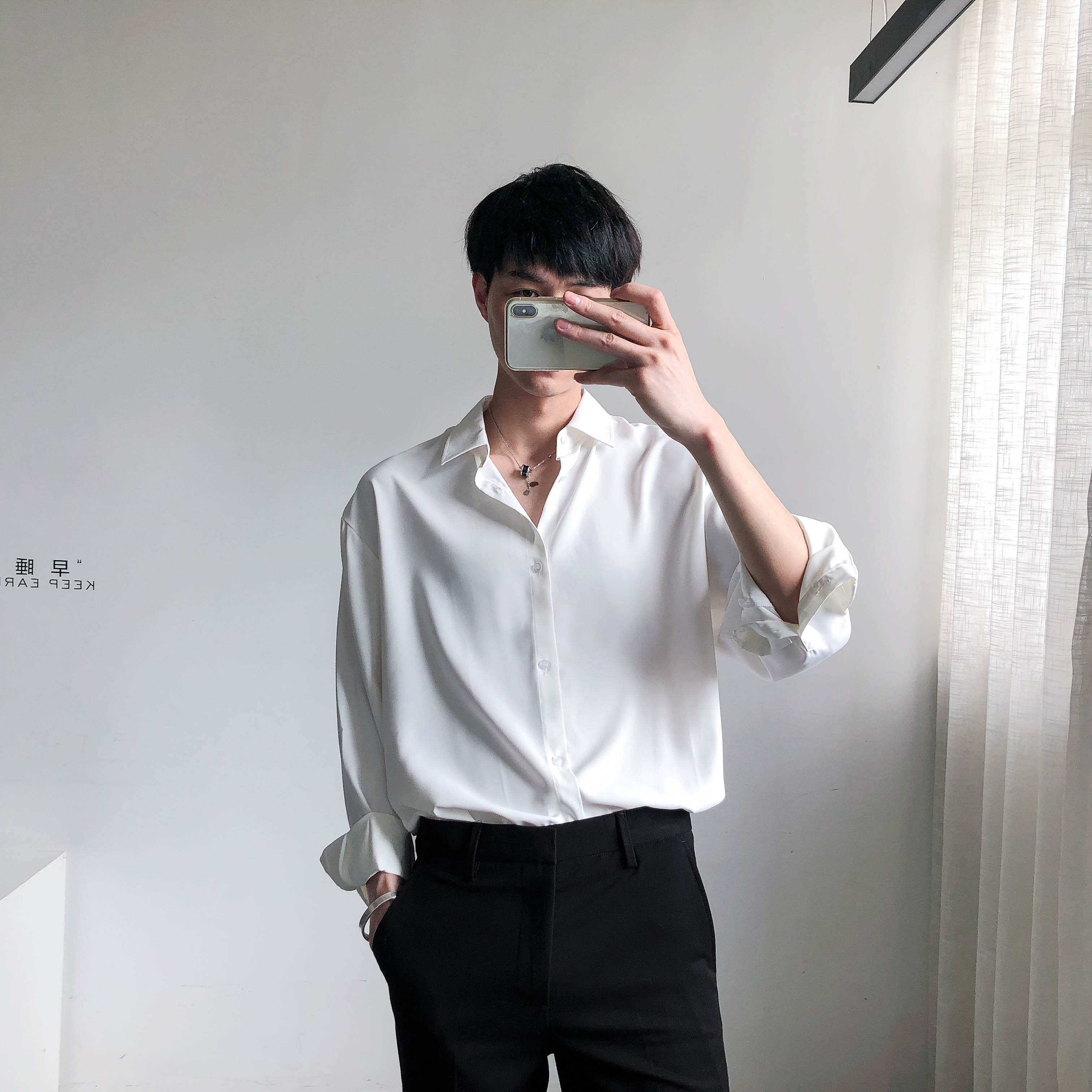 zpz /韩版男生气质白色免熨烫衬衫(非品牌)