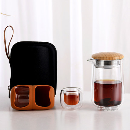 简约玻璃功夫茶具便携旅行茶具套装快客杯户外随身功夫茶一壶两杯
