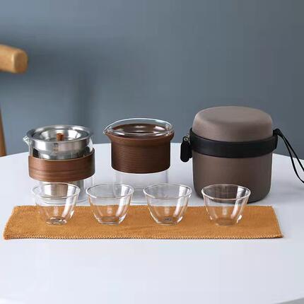 旅行茶具套装旅游耐高温玻璃茶具户外便携车载茶具快客杯功夫茶具