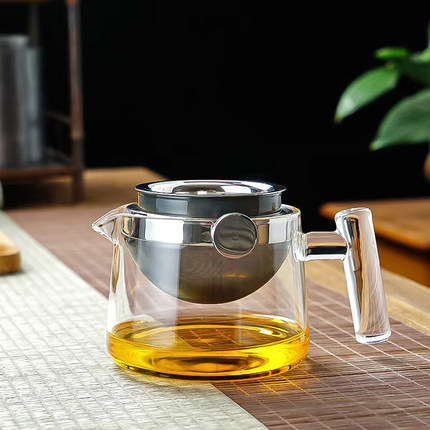 转转壶加厚玻璃茶壶茶具透明功夫家用泡茶壶不锈钢分离旋转逍遥壶