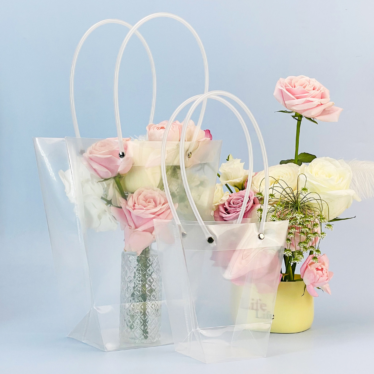 透明鲜花花束手提袋PVC现货礼品袋手拎塑料防水网红伴手礼包装袋
