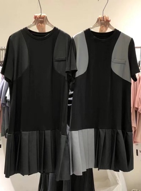 素夏SUSA新款夏连衣裙鱼尾裙摆拼色收腰显瘦撞色时尚设计15608