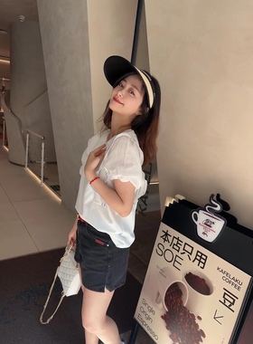 2024新款魔衣橱MYC纯棉拼接荷叶边飞袖显瘦短袖百搭女装上衣A934