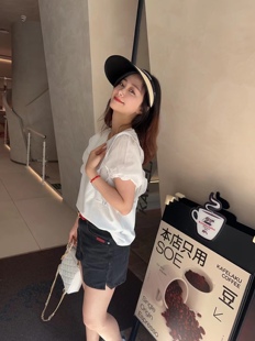 2024新款 显瘦短袖 百搭女装 上衣A934 魔衣橱MYC纯棉拼接荷叶边飞袖