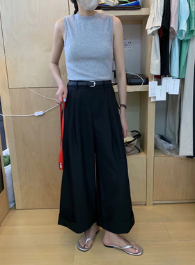 THE SHOW韩系垂坠感卷边时尚西装裤女高腰薄款九分阔腿西裤60768