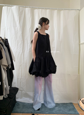 AKskylan夏季新款法式温柔风显瘦裙子女灯笼背心裙无袖背心连衣裙