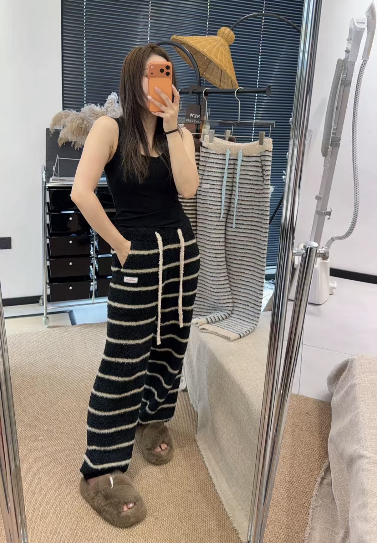小宅软绵绵暖宝宝半边绒羽毛纱家居裤遛弯可外穿厚实保暖靴子裤