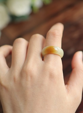 天然和田玉 14.5码 17.1*8.5mm糖白圆戒 货号15775