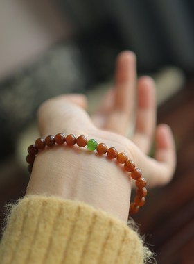 天然和田玉糖玉圆珠单圈手饰