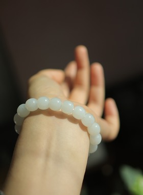 天然10mm和田玉俄白老型珠单圈 端庄百搭气质礼物手串 货号15525